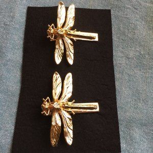 Set of 2 Gold Metal DragonFly Hair Clips!